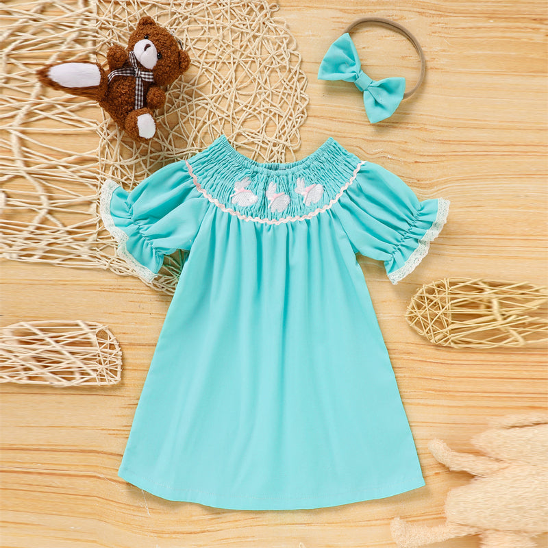 Toddler Bunny Smocked Dress with Headband
