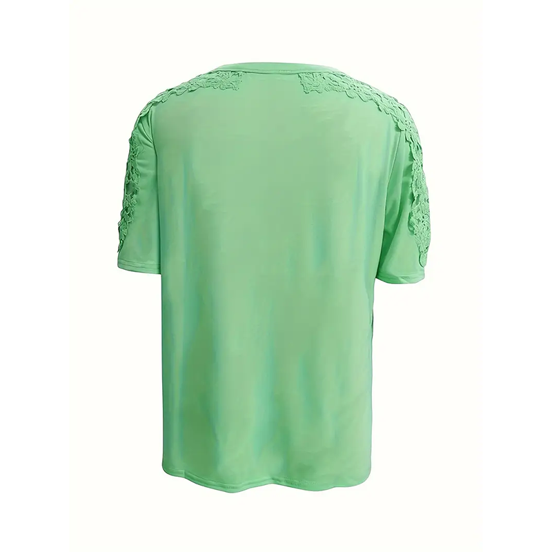 Lace-Sleeve Crew Neck Top