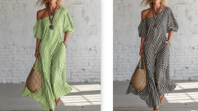 Striped Off-Shoulder Maxi Dress