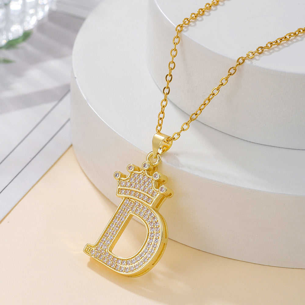 Crown Initial Pendant Necklace