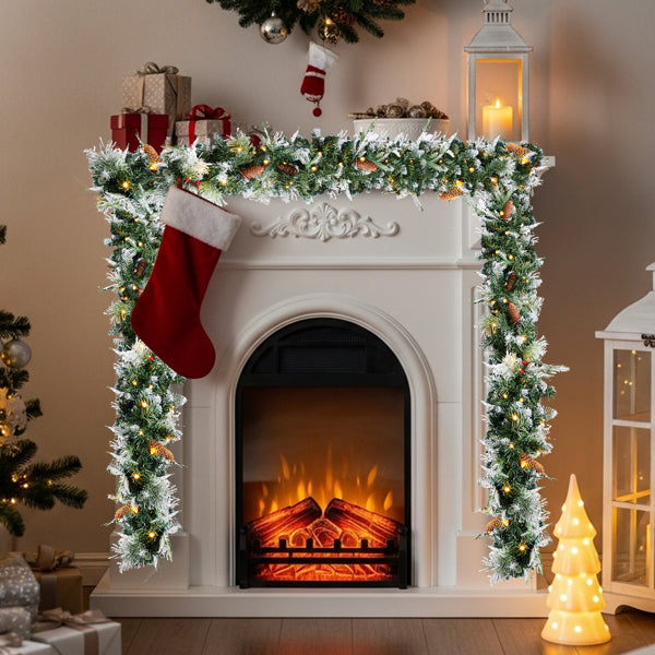 Pre-Lit Snowy Christmas Garland (2-Pack)