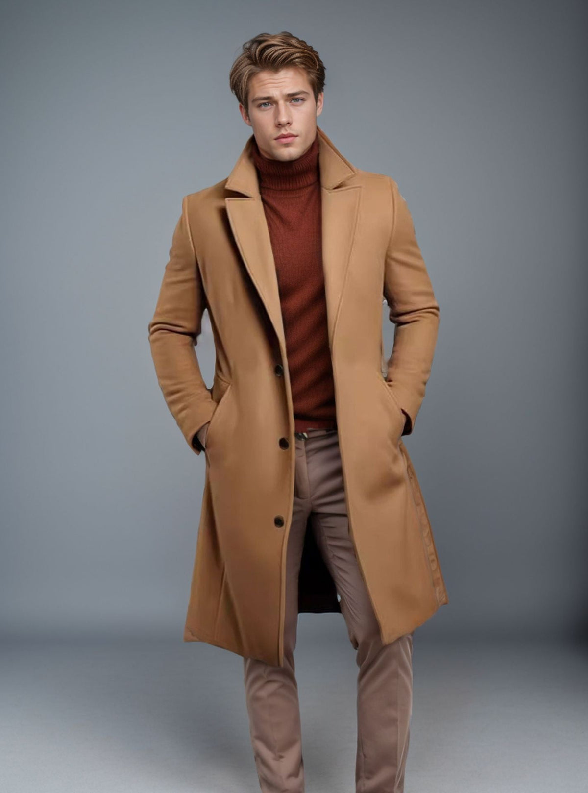Men's Mid-Length Wool-Blend Overcoat