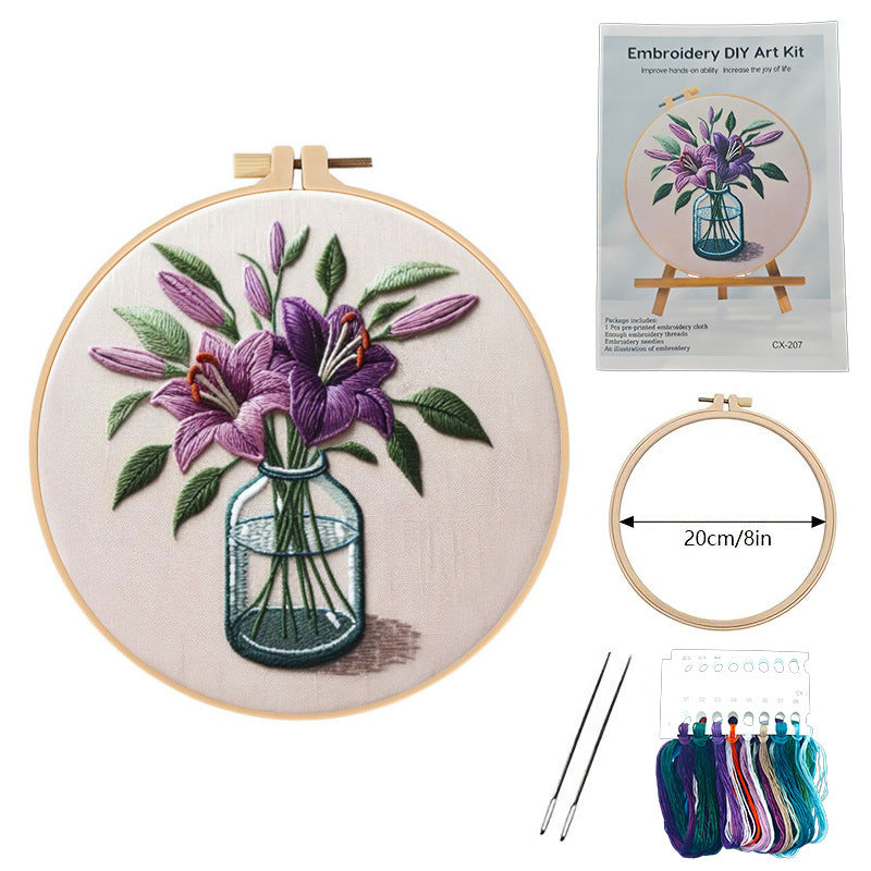 Purple Lily Stamped Embroidery Cloth