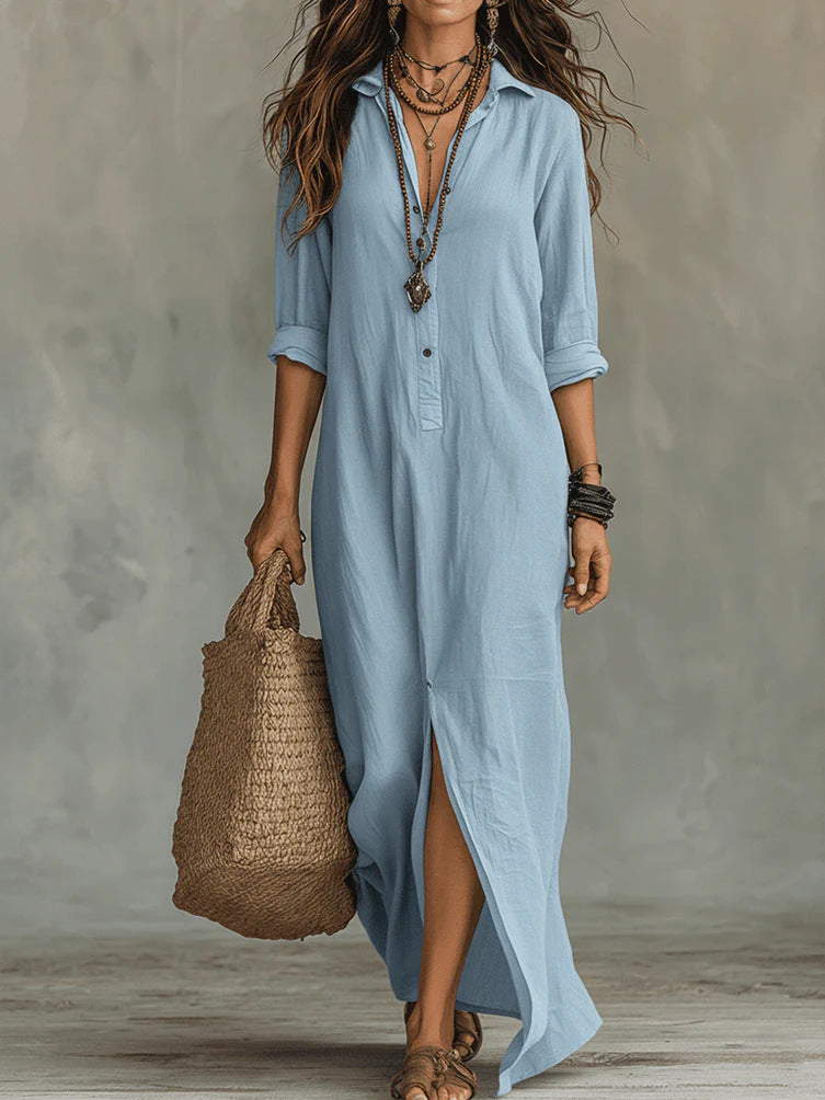 Long-Sleeve Shirt Maxi Dress
