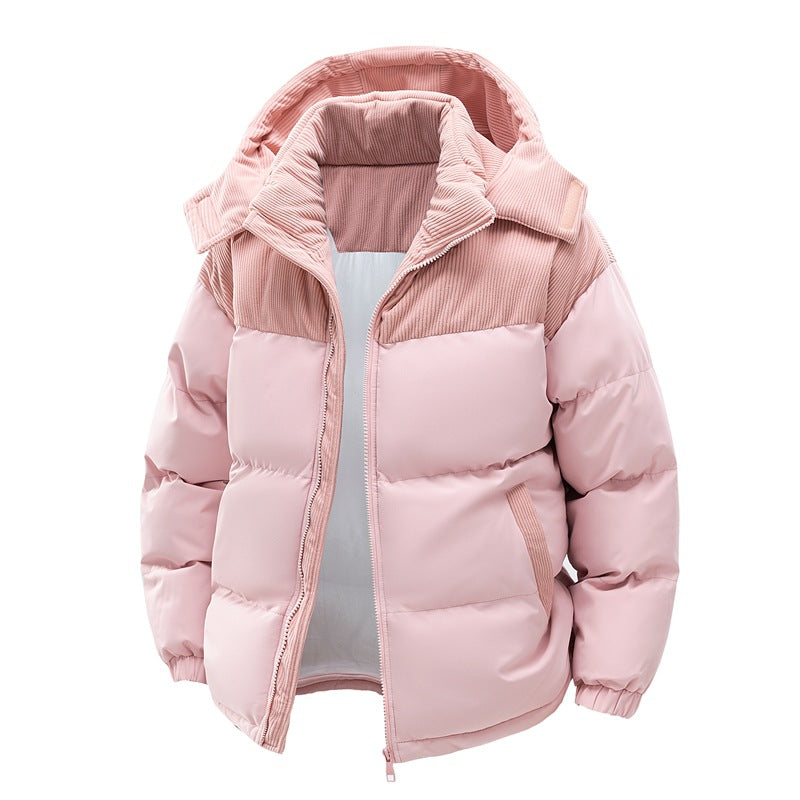 Colorblock Puffer Coat with Detachable Hood