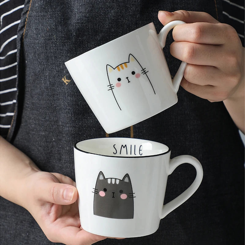 Cartoon Cat Ceramic Mug with Spoon