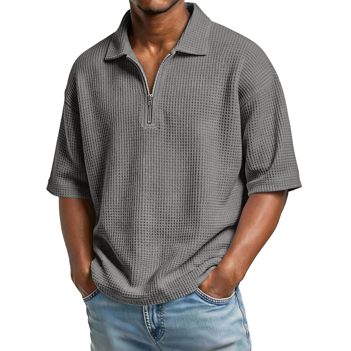Men's Waffle-Knit Camp-Collar Shirt