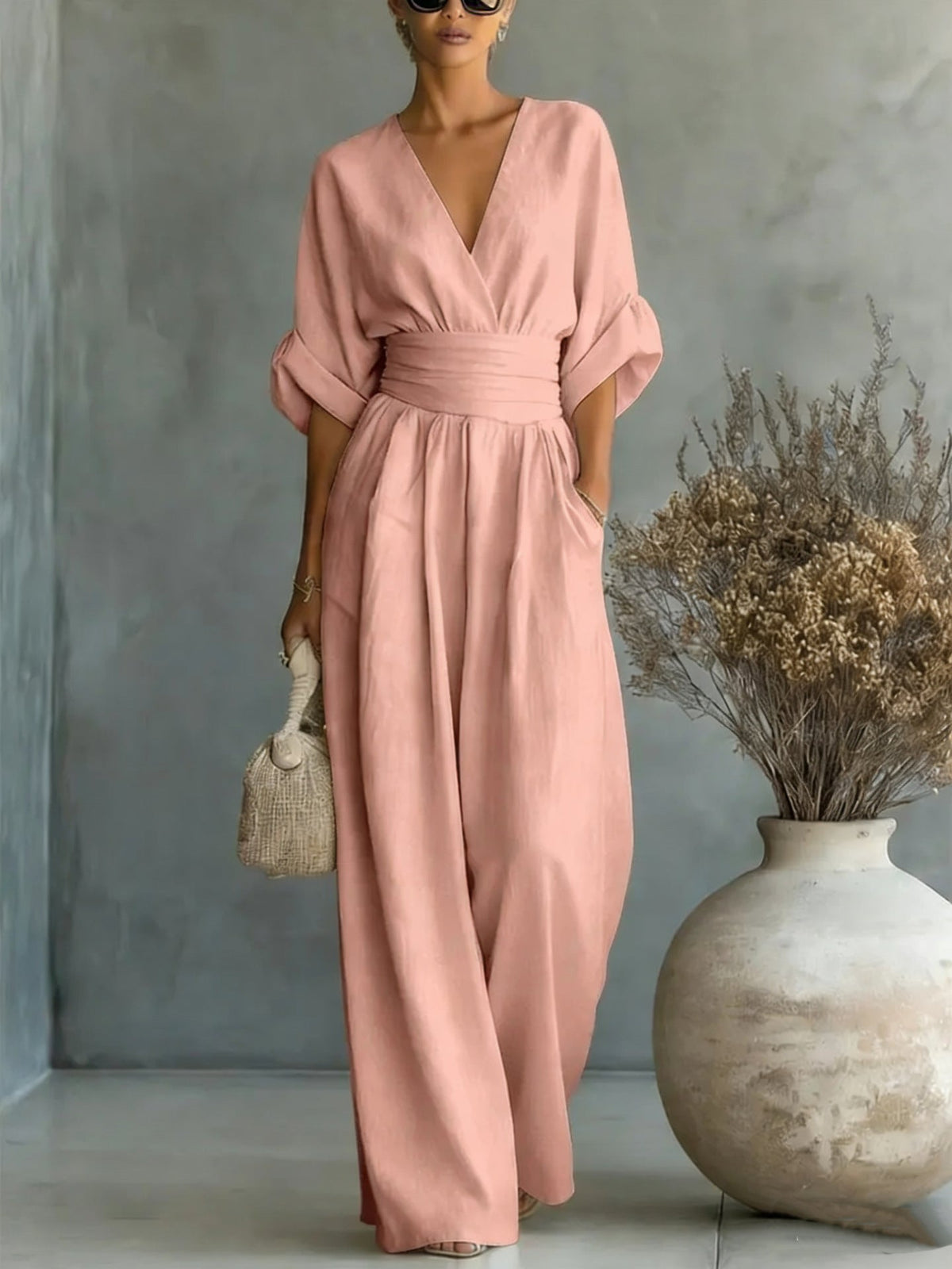 V-Neck Wide-Leg Jumpsuit
