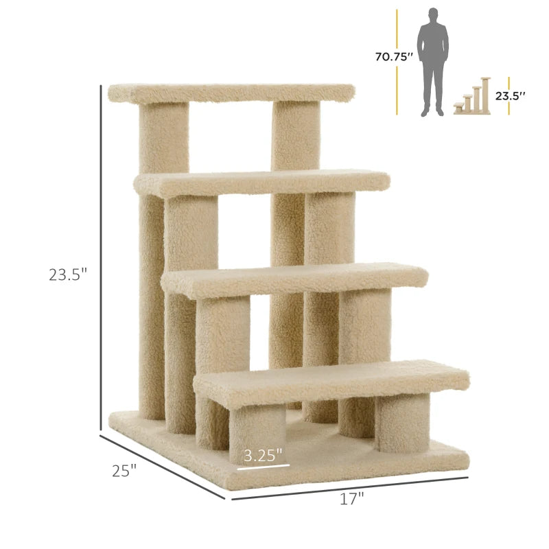 4-Step Carpeted Cat Stairs with Scratching Posts
