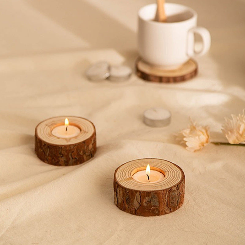 Wooden Candle Holder with Candles