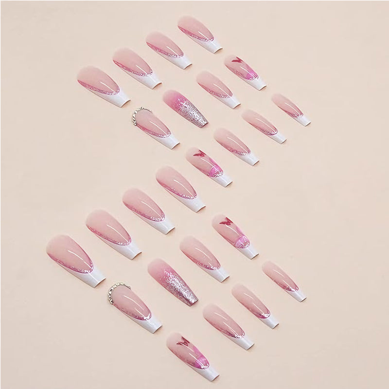 Glitter Butterfly Press-On Nails (24 Pcs)