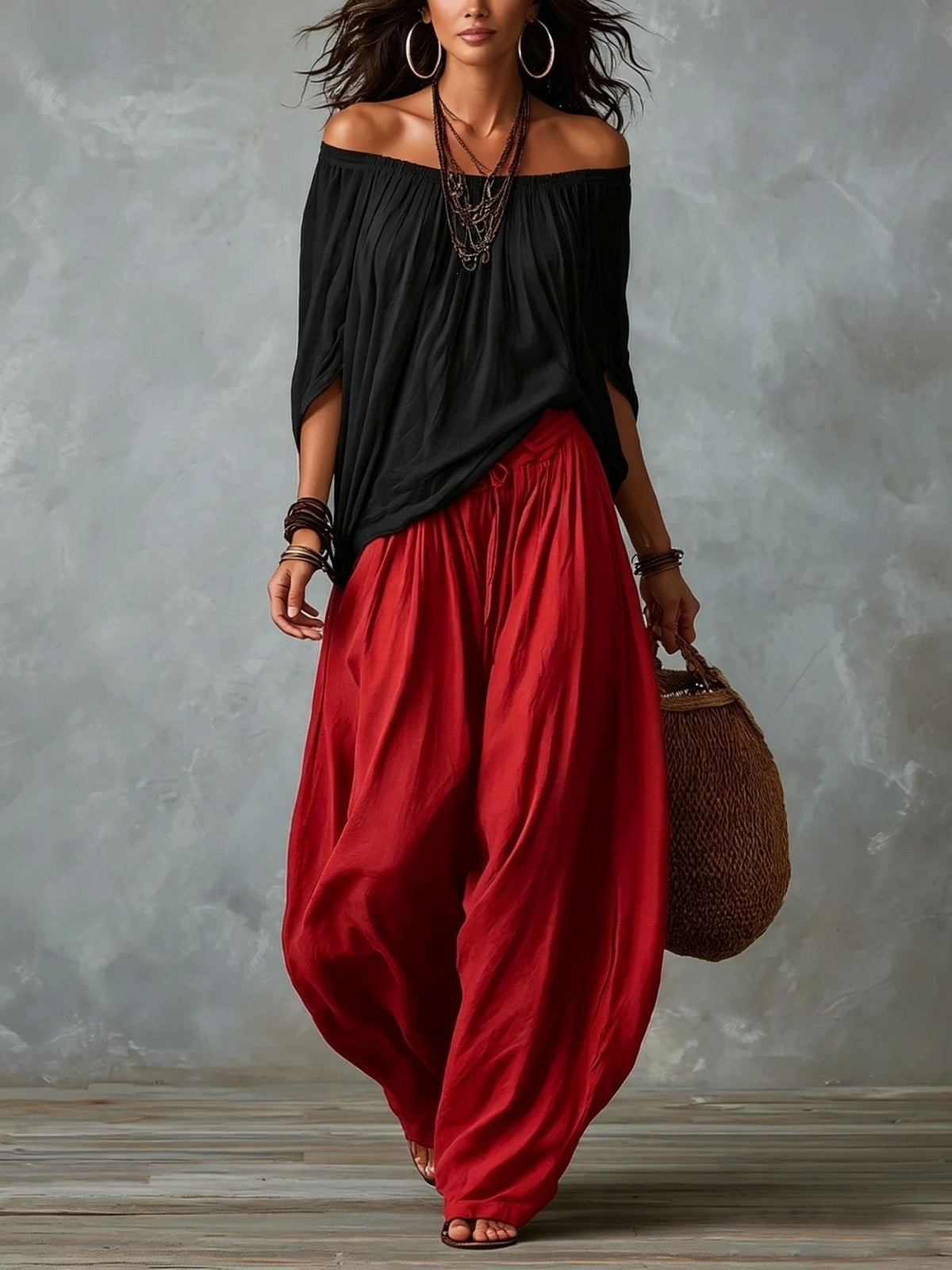 Off-Shoulder Top & Flare Pants Set
