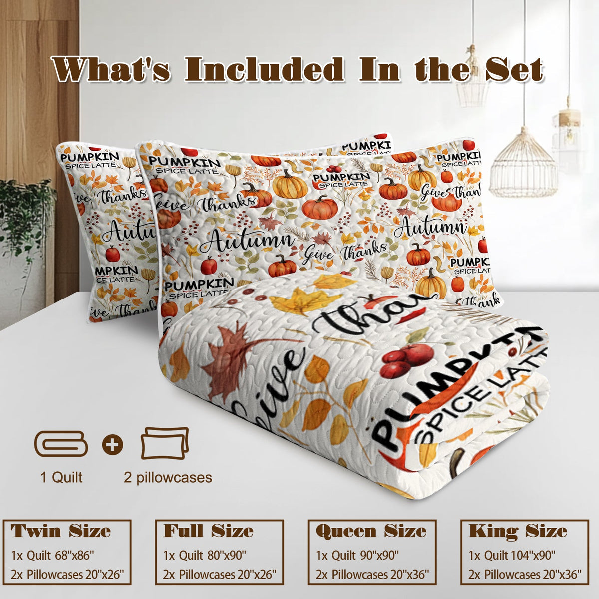 Autumn Pumpkin & Leaves Quilt Set