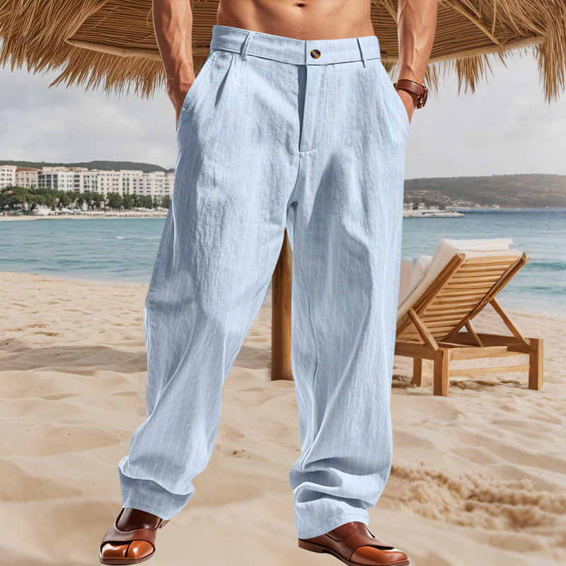 Men's Striped Linen Wide-Leg Pants