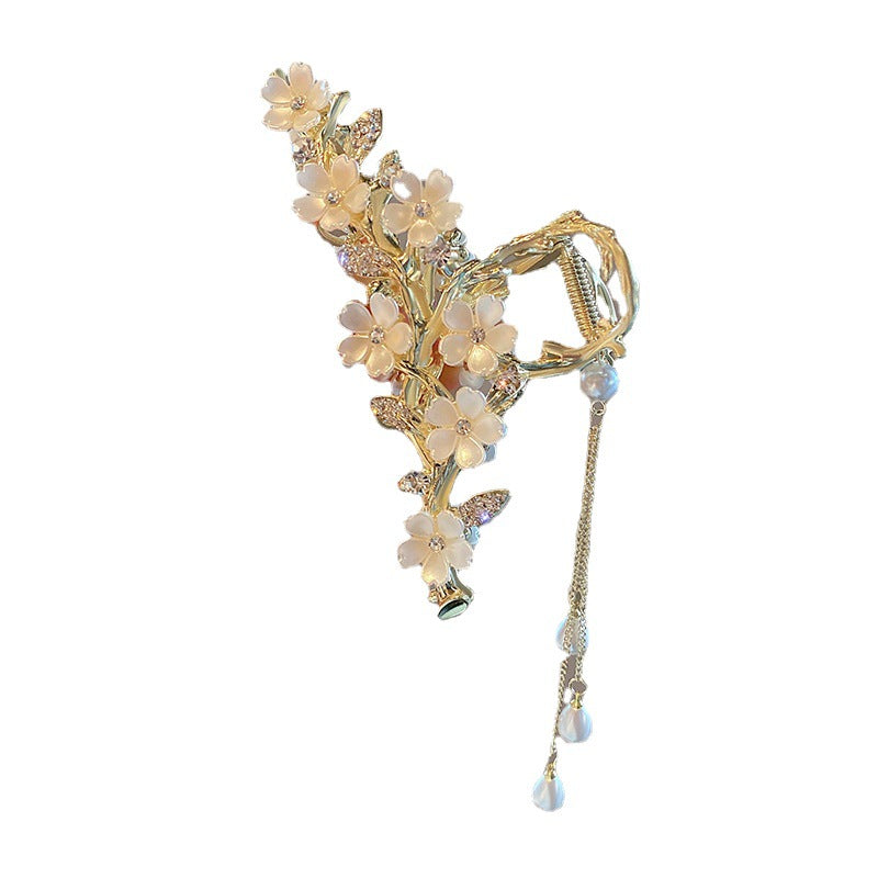 Pearl & Rhinestone Tassel Hair Claw Clip