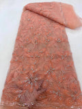 Floral Beaded Tulle Lace Fabric (5 Yards)