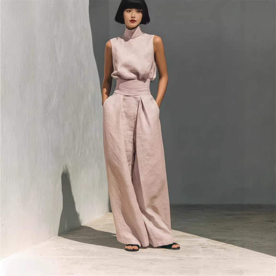Sleeveless Top & Straight-Leg Pants Set
