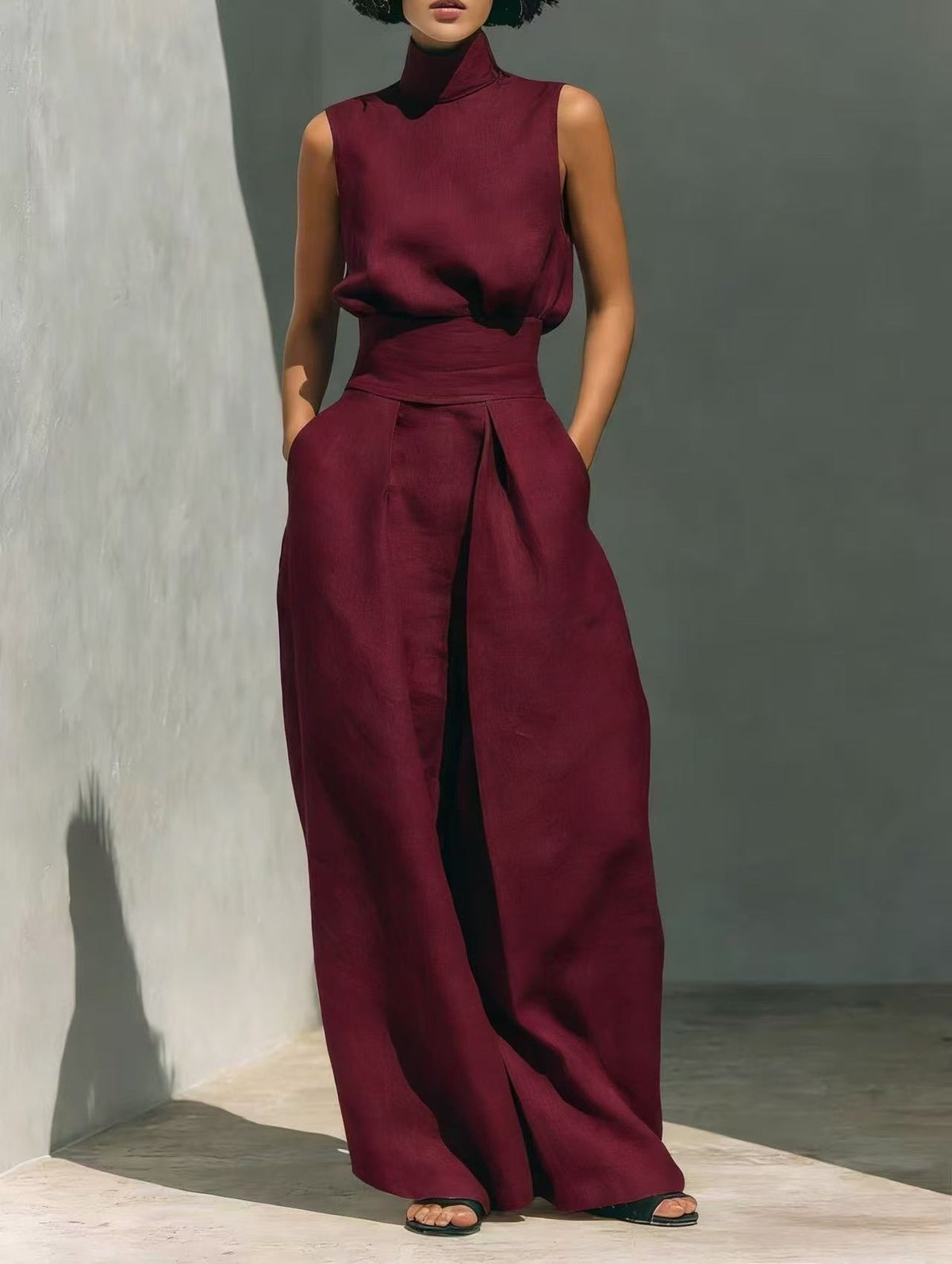 Sleeveless Top & Straight-Leg Pants Set