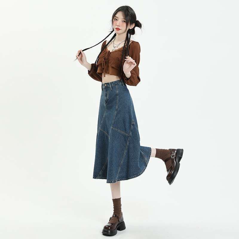 Women's High-Waist Denim Maxi Skirt