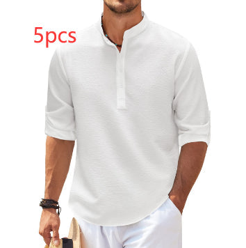 Men's Band-Collar Casual Shirt