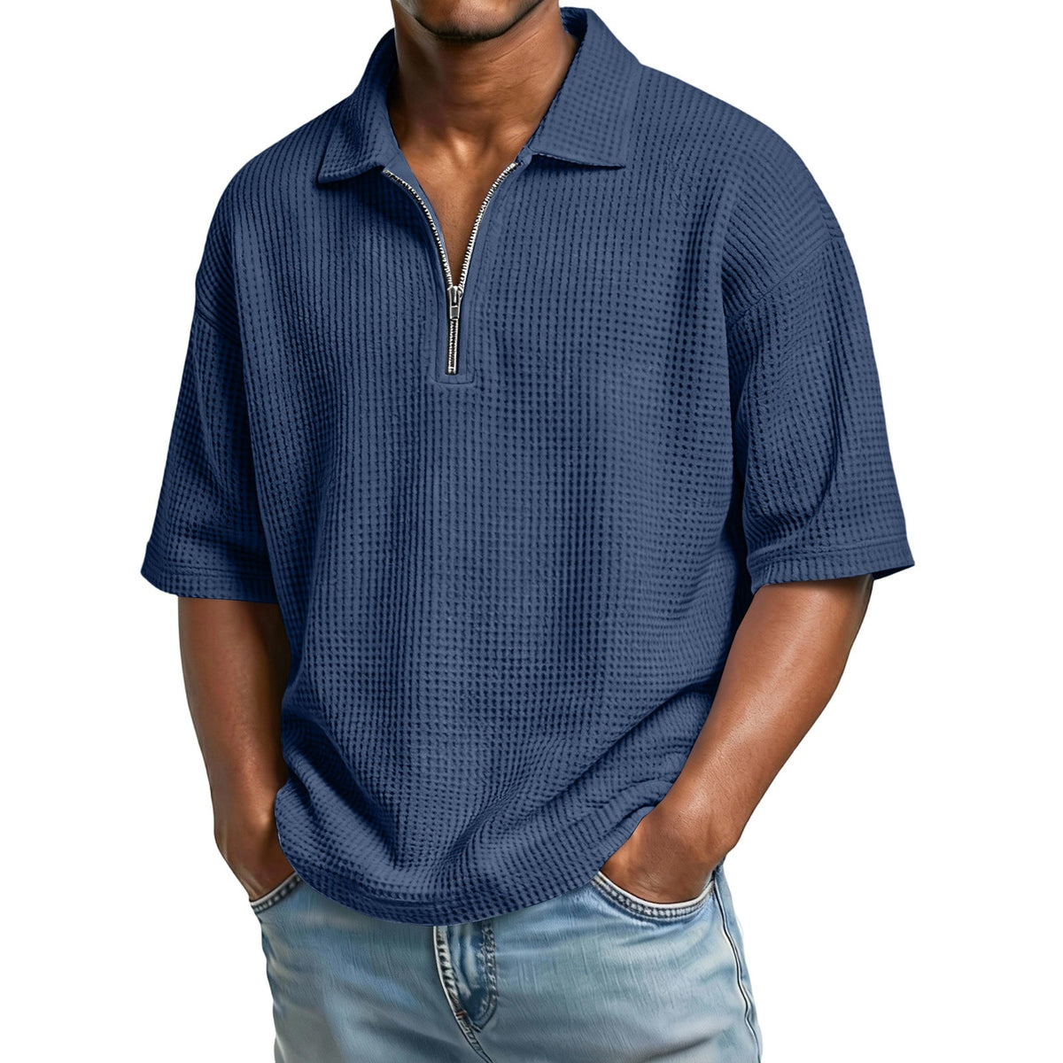 Men's Waffle-Knit Camp-Collar Shirt