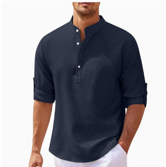 Men's Band-Collar Casual Shirt