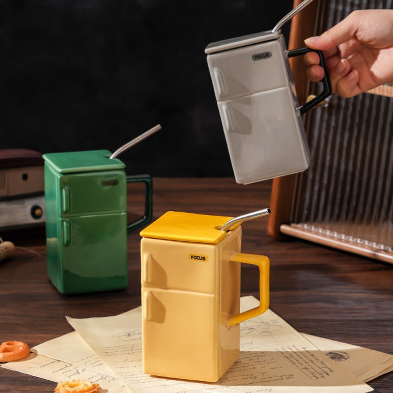 Retro Fridge Ceramic Cup with Straw