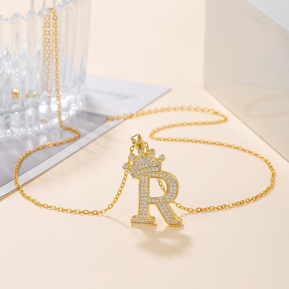 Crown Initial Pendant Necklace