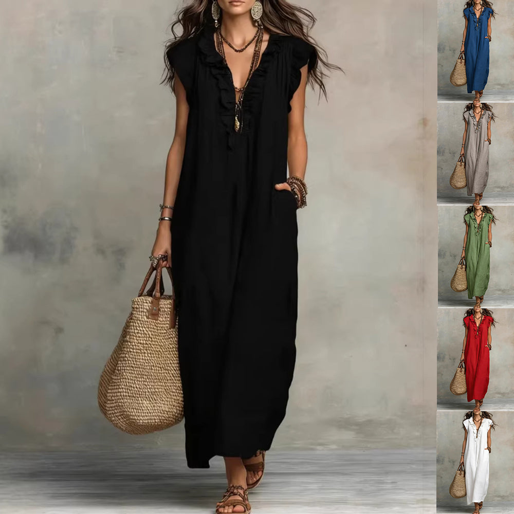 Women's Ruffle A-Line Dress with Pockets