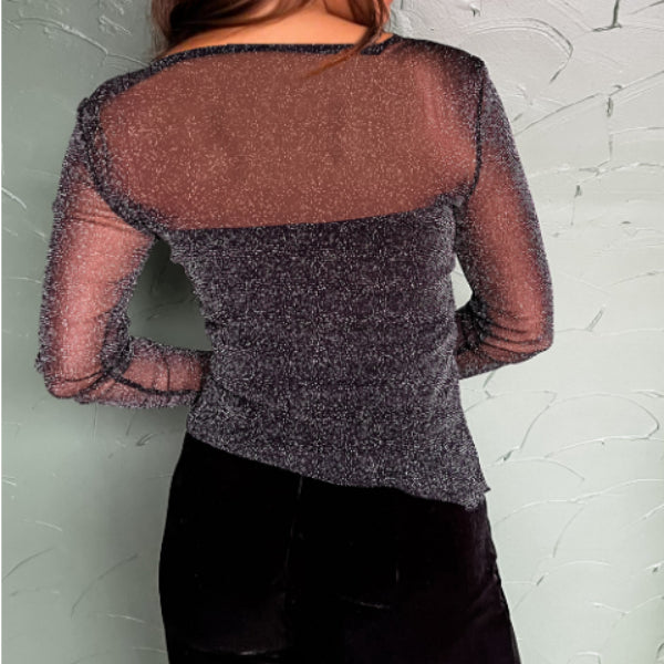 Metallic Glitter Mesh Top