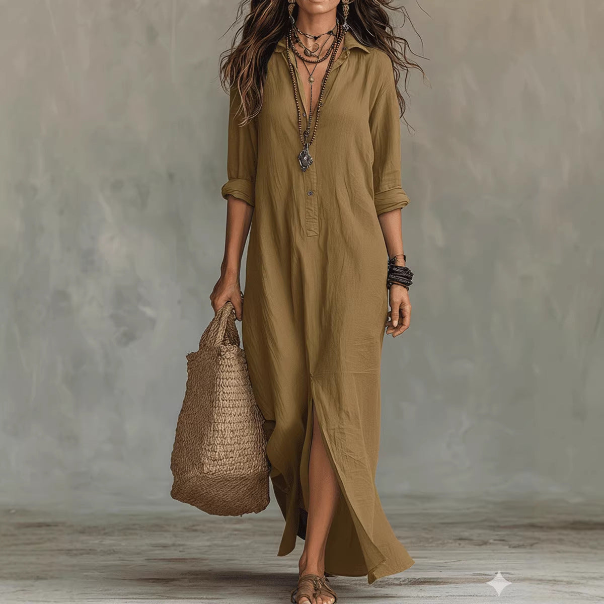 Long-Sleeve Shirt Maxi Dress