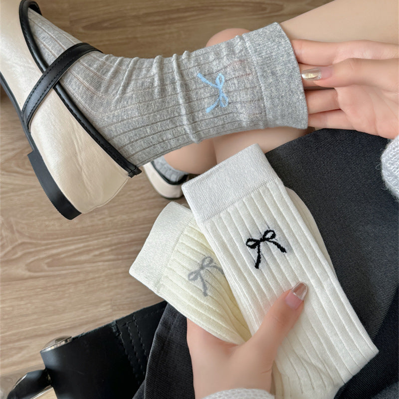 Bow Ruched Crew Socks