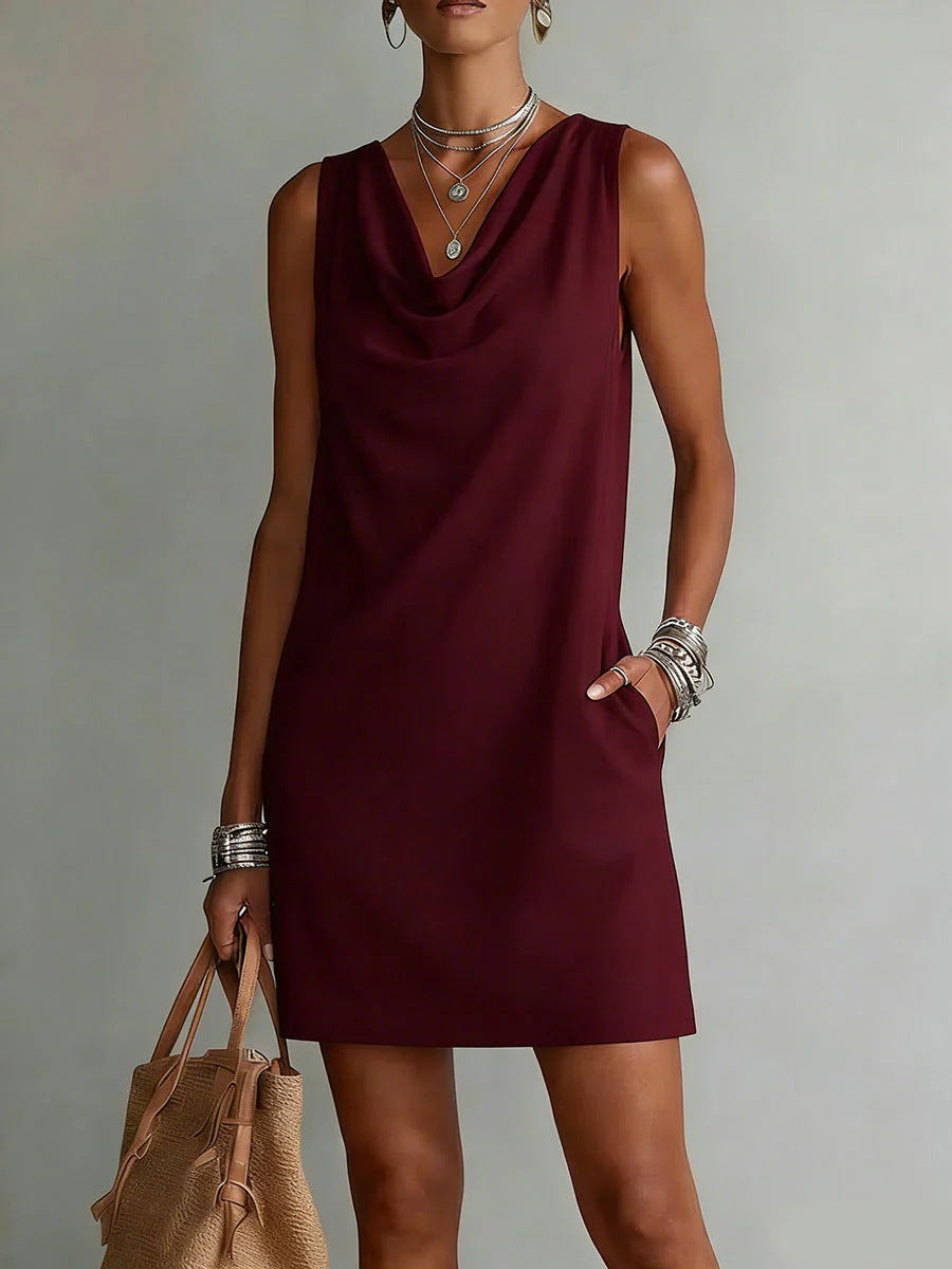 Draped-Neck Sleeveless Dress