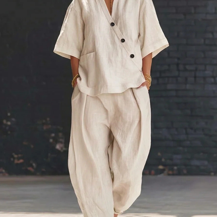 Cotton-Linen Top & Pants Set