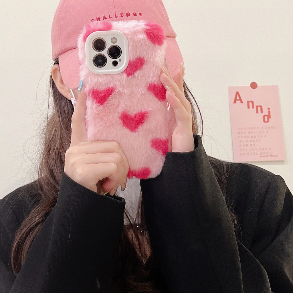 Fluffy Heart Plush Phone Case