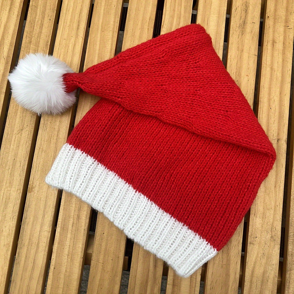 Knitted Christmas Hat with Pom-Pom