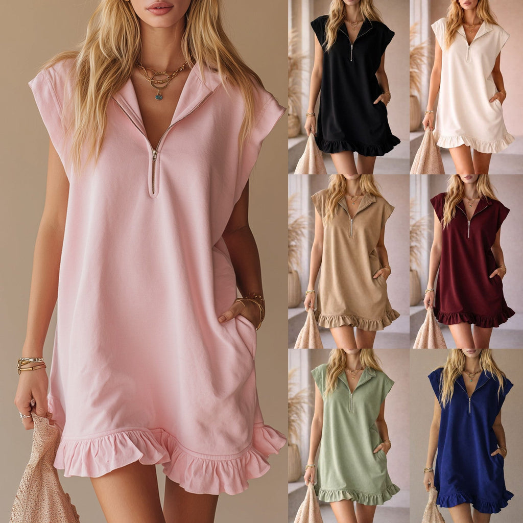 Women's V-Neck Sleeveless Dress with Pockets