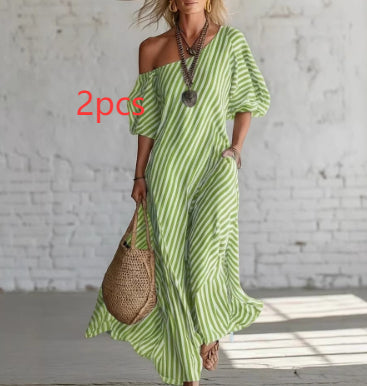 Striped Off-Shoulder Maxi Dress