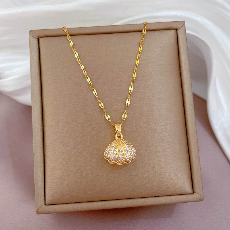 Shell Pearl & Rhinestone Necklace
