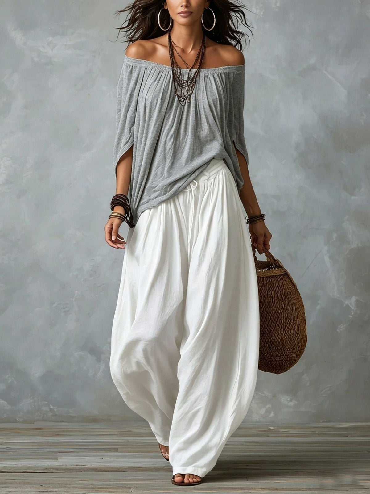Off-Shoulder Top & Flare Pants Set