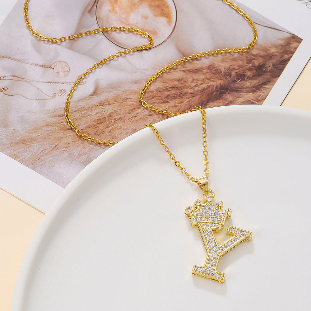 Crown Initial Pendant Necklace