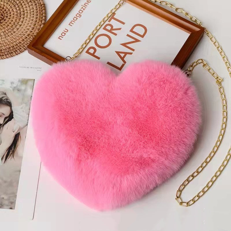 Plush Heart Chain Shoulder Bag
