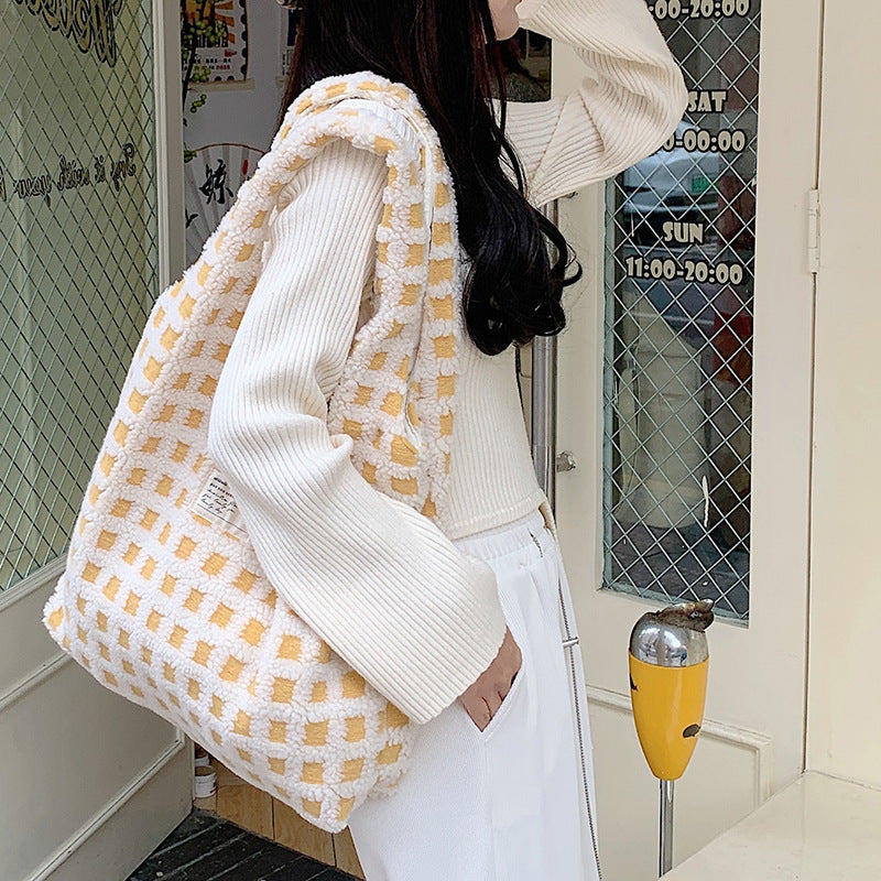 Plaid Plush Tote Bag