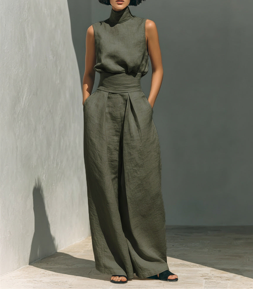 Sleeveless Top & Straight-Leg Pants Set
