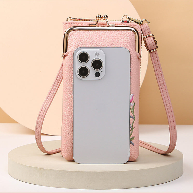 Embroidered Crossbody Phone Wallet