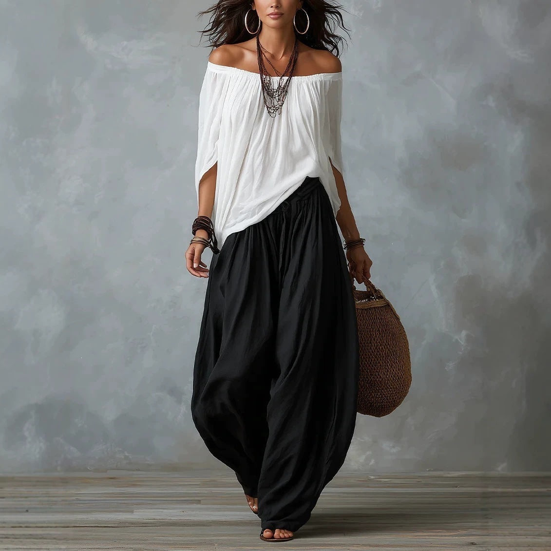 Off-Shoulder Top & Flare Pants Set