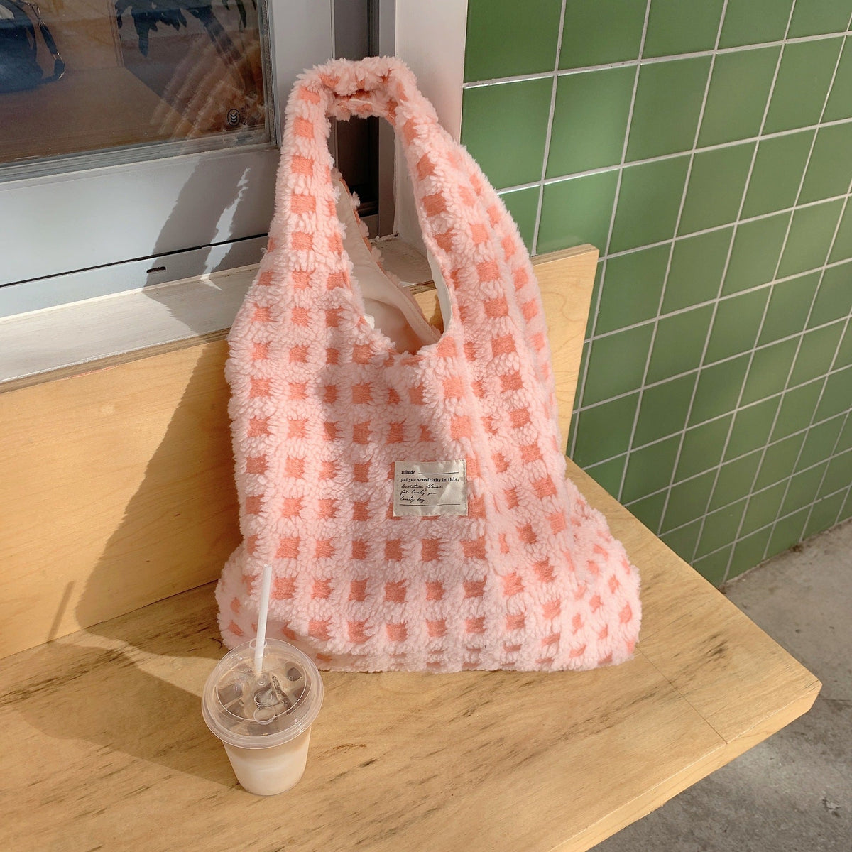 Plaid Plush Tote Bag