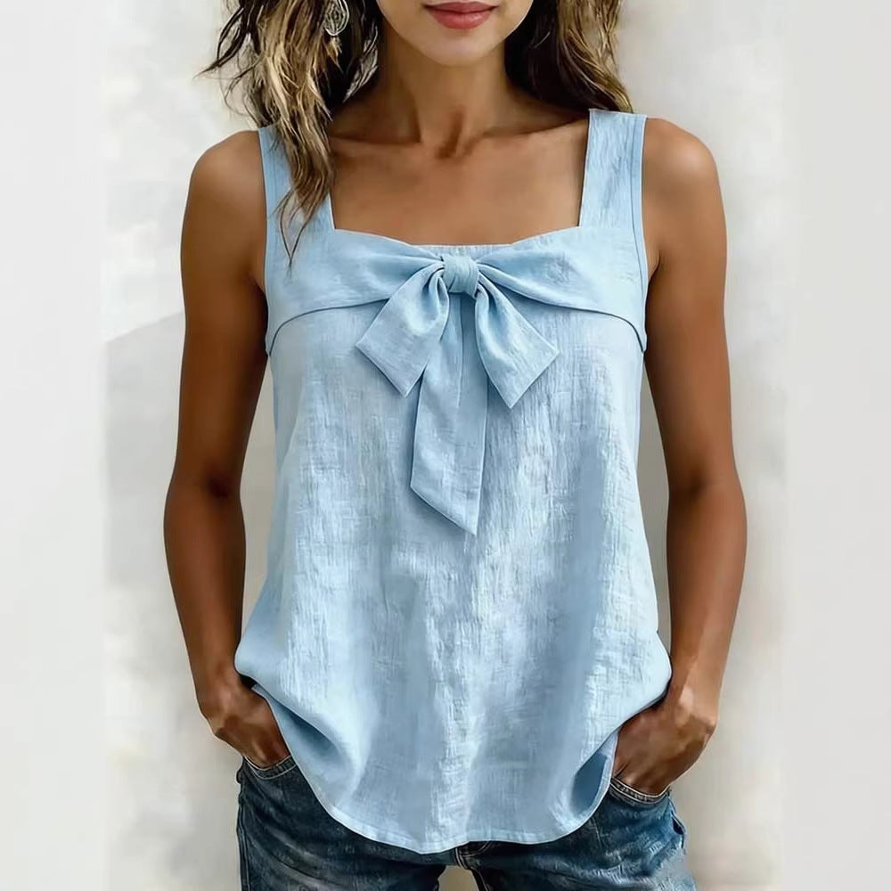 Women's Square-Neck Linen-Blend Tank