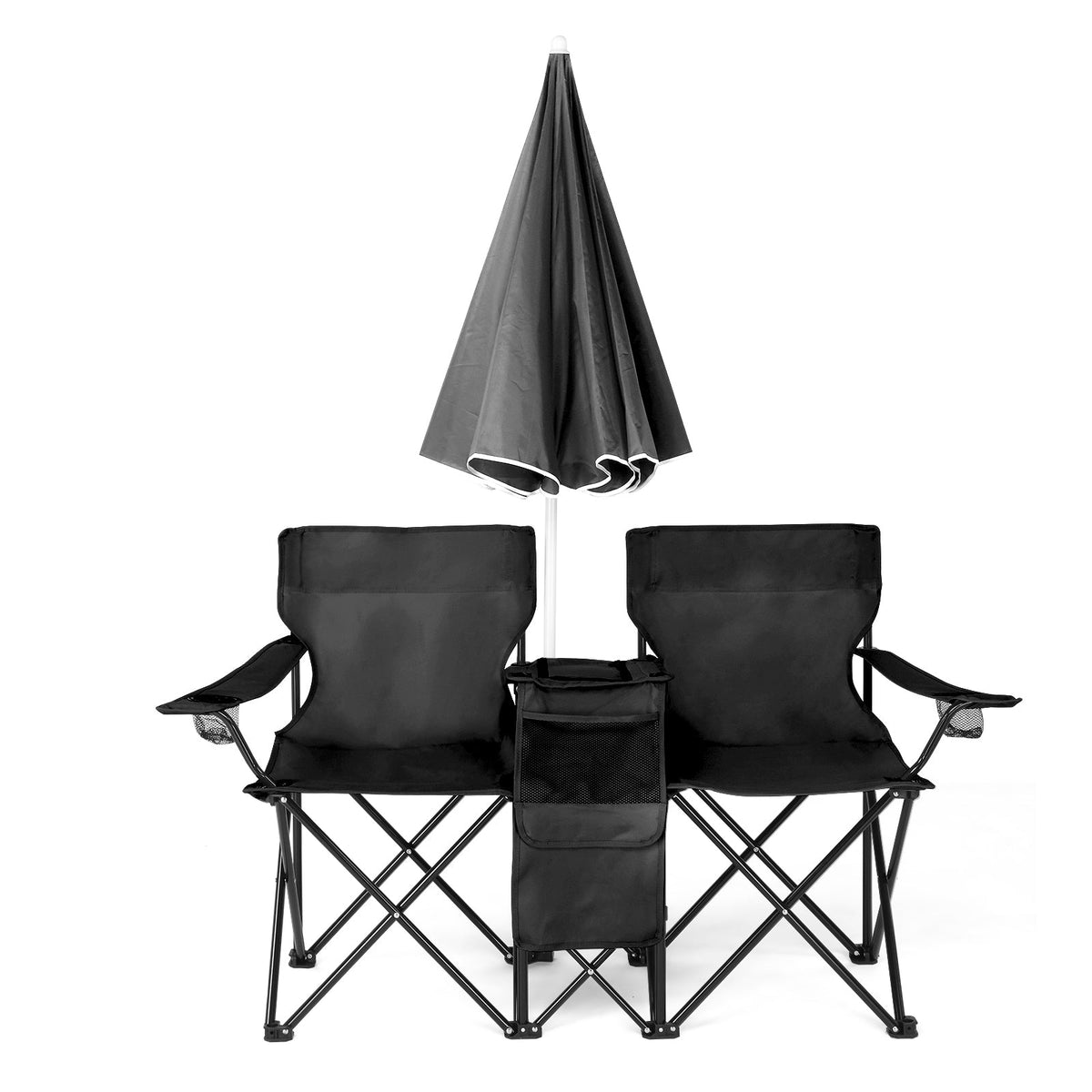 2-Seat Folding Camping Chair with Umbrella