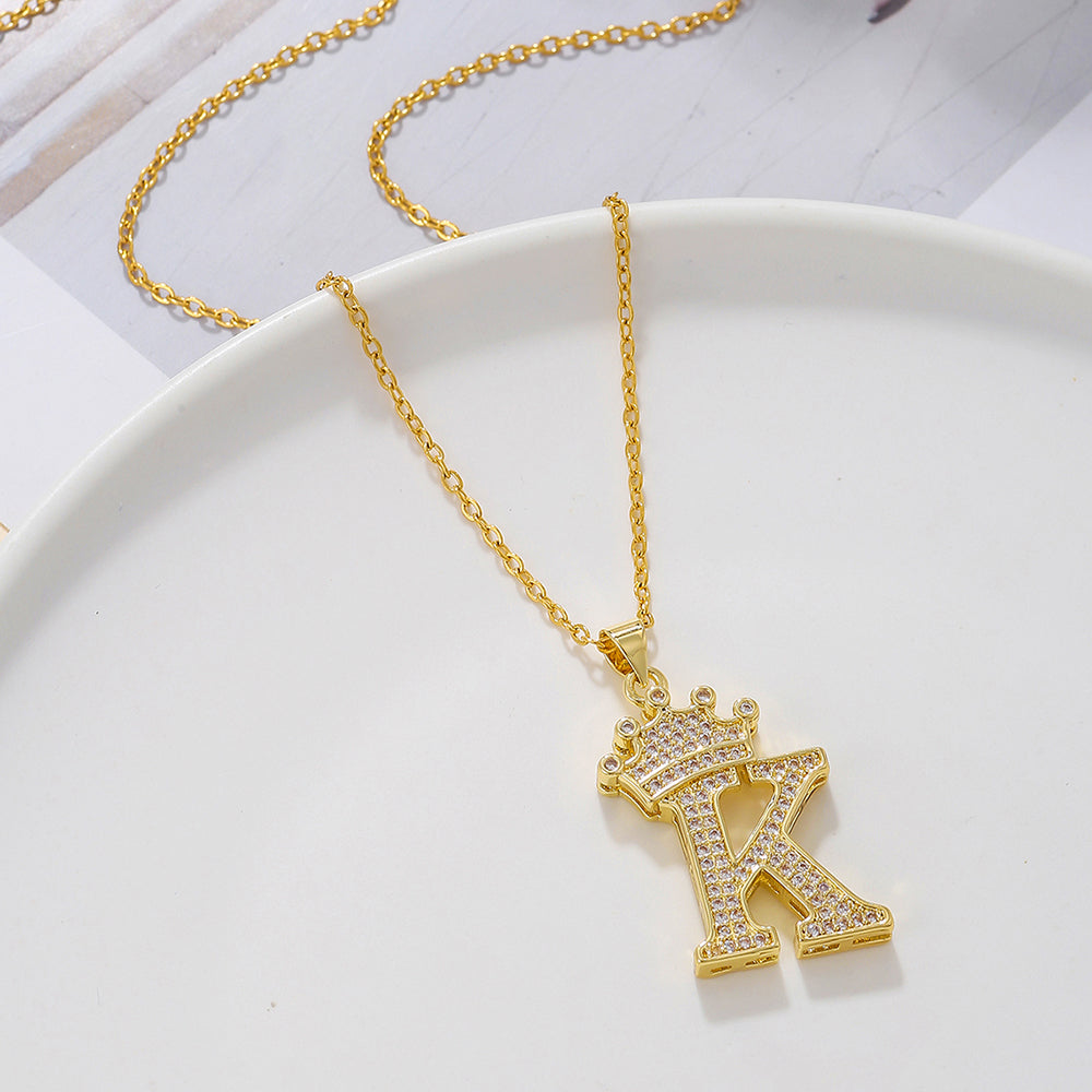 Crown Initial Pendant Necklace